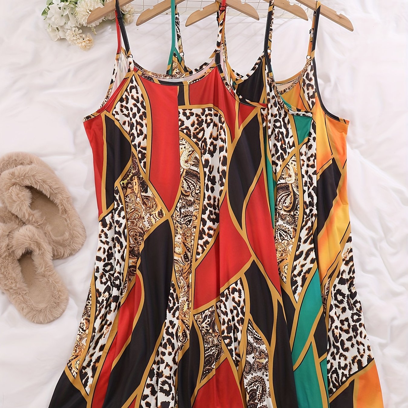 3 Pack Plus Size Cozy Nightdress Set - Women's Solid Plain Round Neck Cami Sleep Dresses with Three Piece Set, Soft Fabric, Comfortable Wear, and Relaxing Sleep Experience