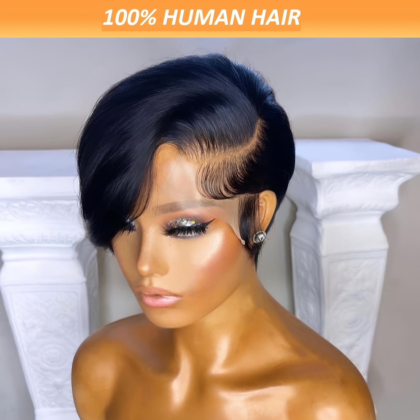 13x6x1 T Part Lace Frontal Wig Pixie Cut Wig Human Hair Wigs For Women 8 Inch 180% Density Glueless Bob Wigs Short Layered Pixie Cut Straight Human Hair Wigs Natural Black Color Short Pixie Wigs With Bangs Side Part Pixie Wig - Lena & Miles Exquisite Boutique LLC.