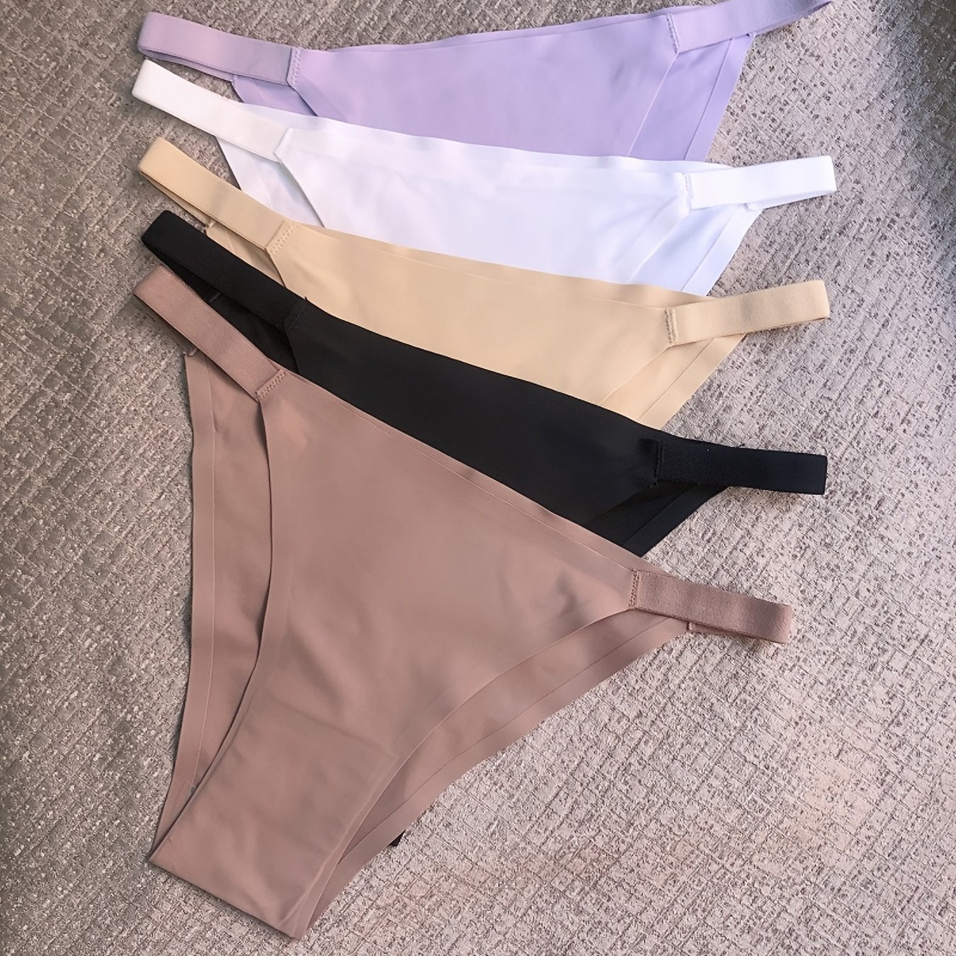 5 Pack Solid Seamless Low Waist Panties, Comfortable Daily Thongs, Women's Lingerie & Underwear