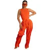 Liu Ming Hot Selling Women Sleeveless 2 Piece Outfits Casual Vest Tassel Fringe Drawstring Trousers Set