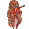 Nightclub Clothes Sexy Halter Print Irregular Two Pieces Plus Size Two Piece Set Women Clothing