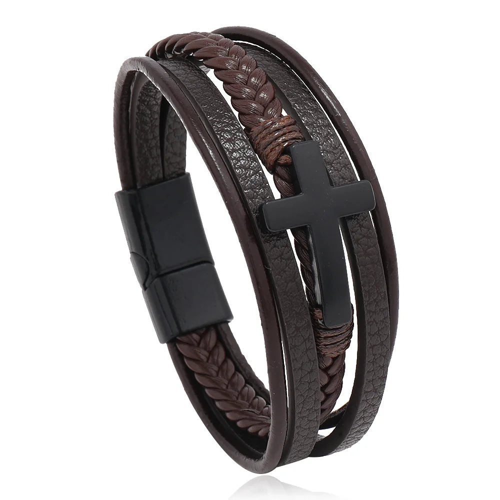 Trendy Leather Bracelets Men Steel Multilayer Braided Rope Bracelets For Male Bracelets Jewelry Pulsera Hombre