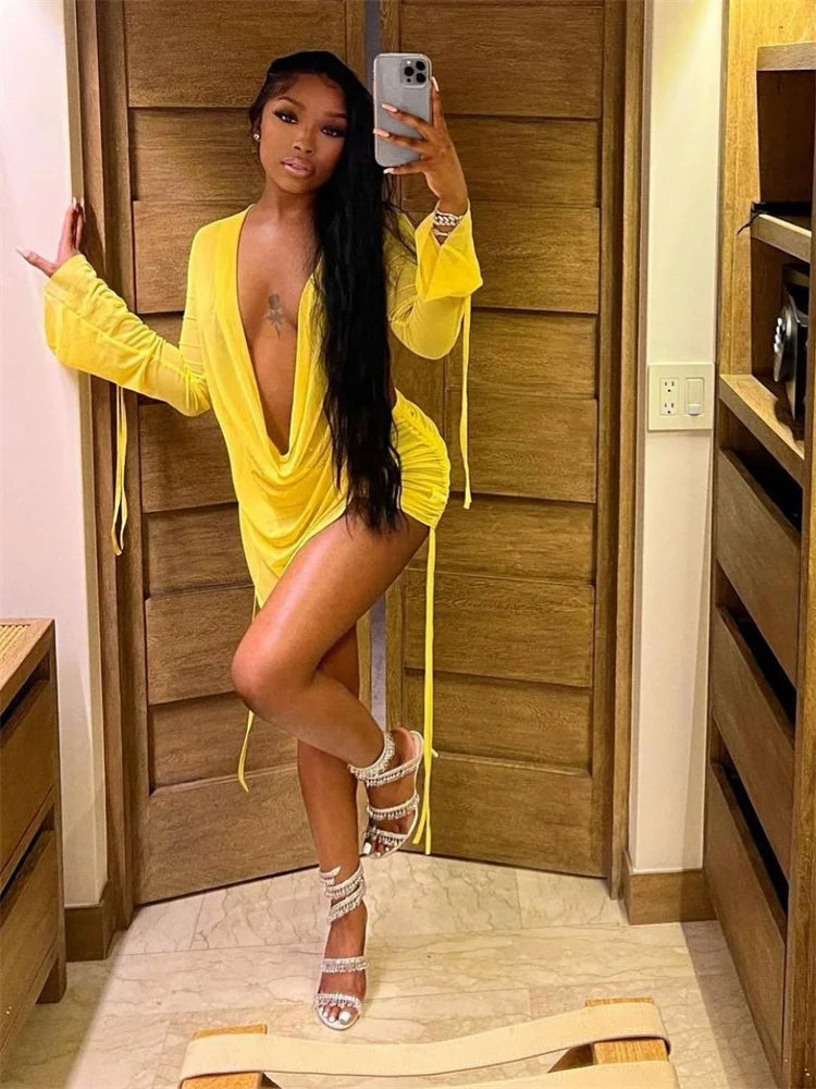 Fashion Summer Sexy Outfits Streetwear Women 3 Three Piece Outfits Long Sleeve Halter Crop Top and Black Blue Mesh Skirts Sets