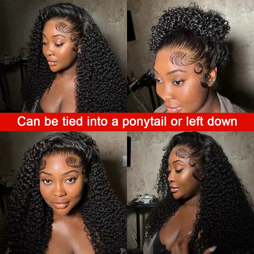 300% Density Curly Wigs HD 360 Full Lace Front Human Hair Wigs Brazilian 40 46 Inch Water Deep Wave Lace Frontal Wigs For Women