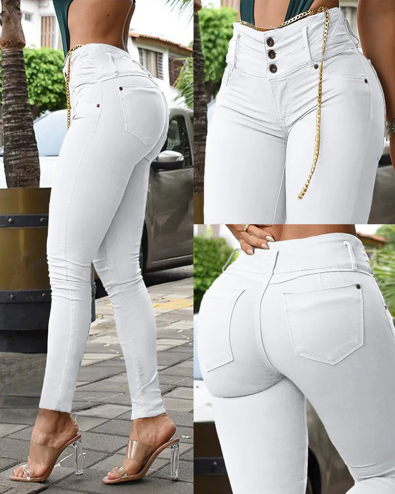 High Waist Slim Fit Pants for Women Khaki Color Street Sle Long Pants Tight Bodycon Trousers Casual Wear Polyester Material