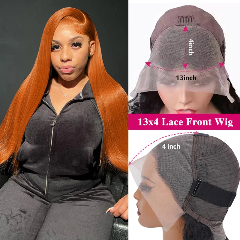 13x6 Orange Ginger Bone Straight Lace Front Wigs Human Hair 38 Inch Transparent 13x4 Lace Frontal Wig Pre Plucked For Women