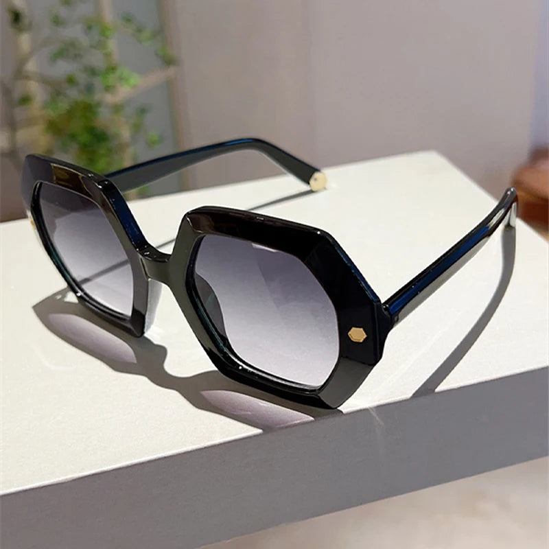 KAMMPT Oversized Men Sunglasses Fashion Hexagon Frame Gradient Shades Eyewear Women 2023 Trendy Ins Popular Brand Sun Glasses