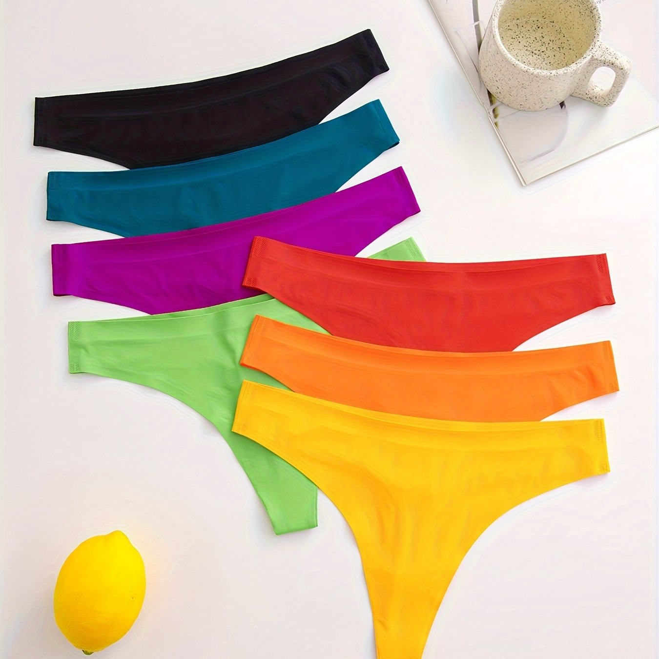 7 Pcs Women's Comfortable Thin Solid Thong Panties, Seamless Micro Elastic Panties, Women's Underwear & Lingerie
