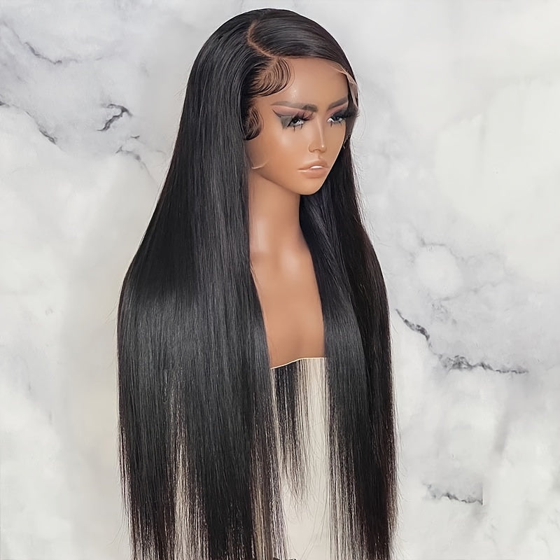 180% Density Virgin Human Hair Wigs - 13x4 Straight HD Lace Front, Pre-Plucked, Transparent Lace, Natural Black, For Women, Baby Hair Included - Effortless Glamour - Lena & Miles Exquisite Boutique LLC.