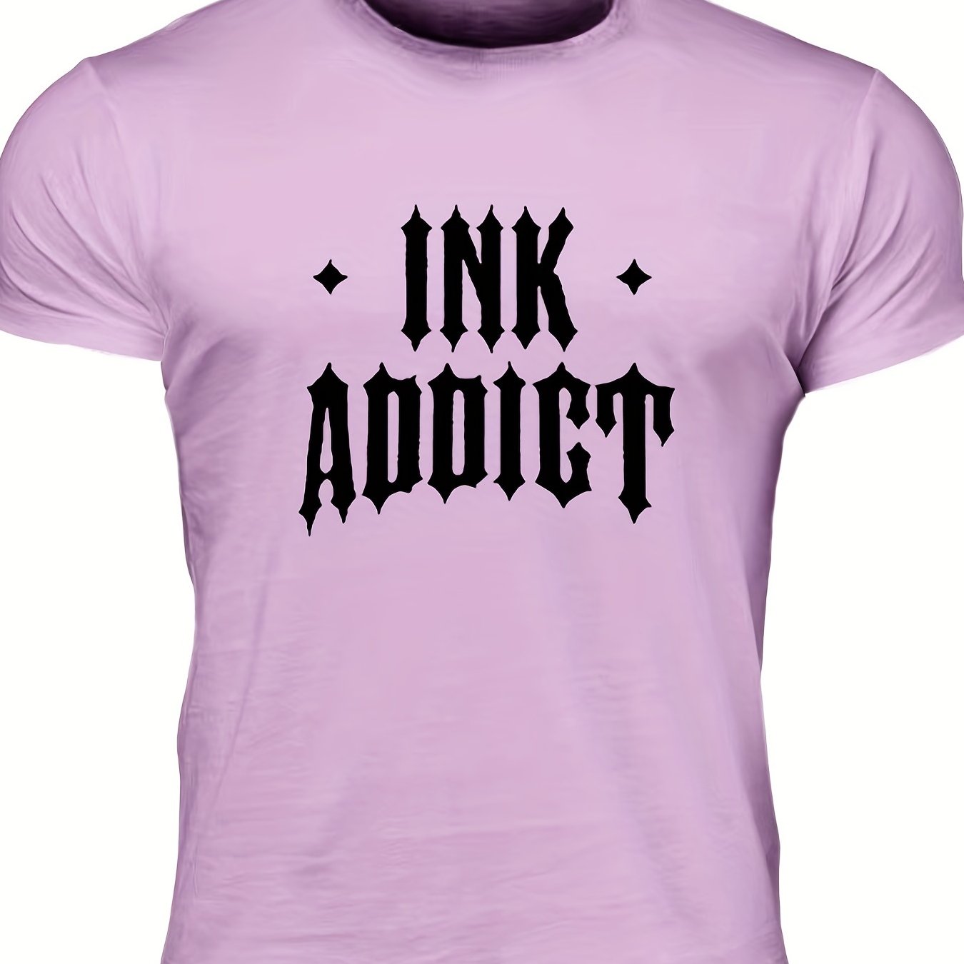 Men's Ink Addict Print T-shirt, Casual Comfy Slightly Stretch Crew Neck Tee, Men's Clothing For Summer Outdoor - Lena & Miles Exquisite Boutique LLC.