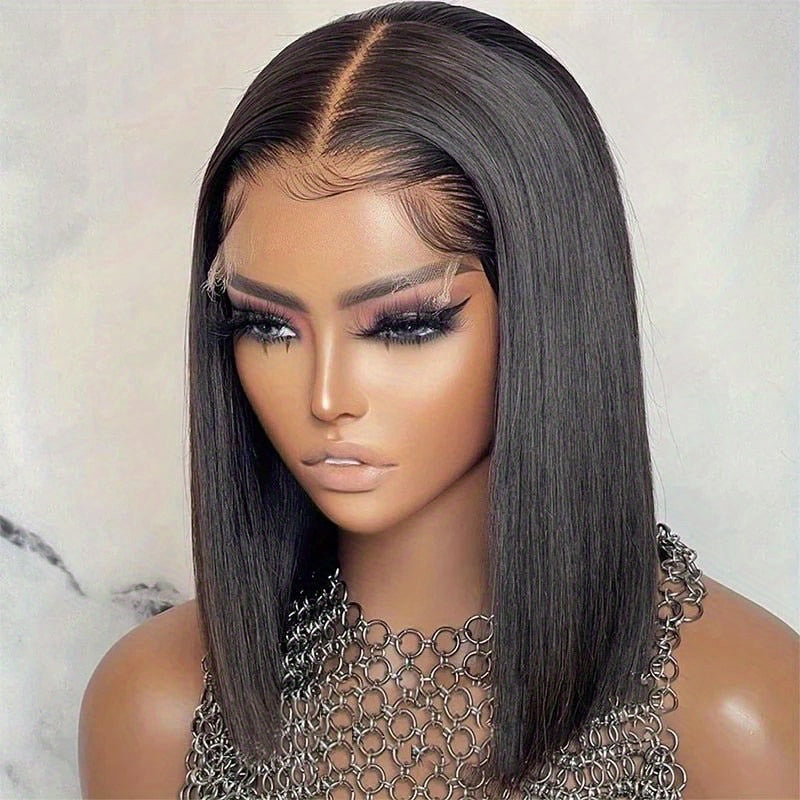 180% 4x4 Human Hair Wig Straight Bob Wig Human Hair Lace Front Wigs 180 Density 4x4 HD Transparent Lace Closure Bob Wig Brazilian Virgin Human Hair Pre Plucked Short Bob Wigs Straight Hair Natural Color - Lena & Miles Exquisite Boutique LLC.