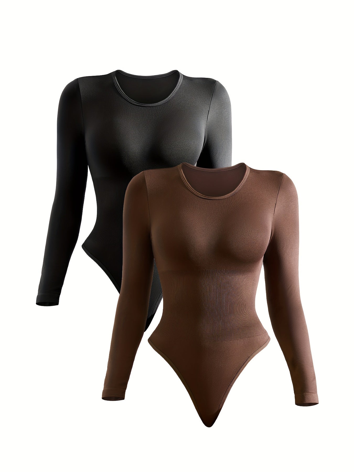 SHARICCA 2pcs Women Slimming Bodysuits Shapewear, Control Tummy Lift Butt Shaper, Seamless Long Sleeve Round Neck Body Suit Set For Women - Lena & Miles Exquisite Boutique LLC.