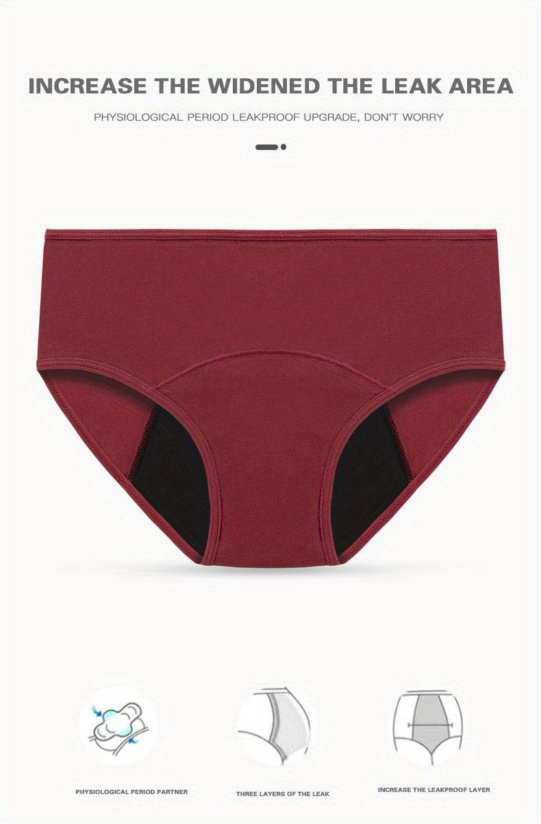 10 Pcs Comfy High Support Mid Rise Period Panties - Breathable Cotton Lingerie with Polyester Lining for Comfortable Wear - Full Coverage, Simple Solid Color Design, Anti-Leak Protection - Lena & Miles Exquisite Boutique LLC.