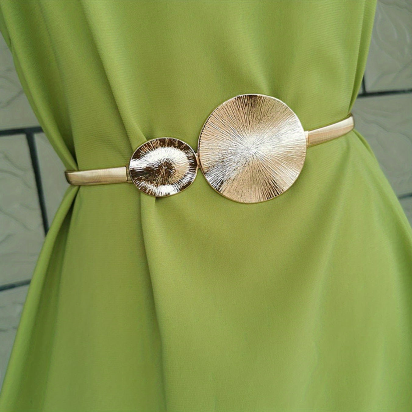 Elegant Golden Double Circle Elastic Belt for Dresses and Coats - Trendy and Stylish Waistband