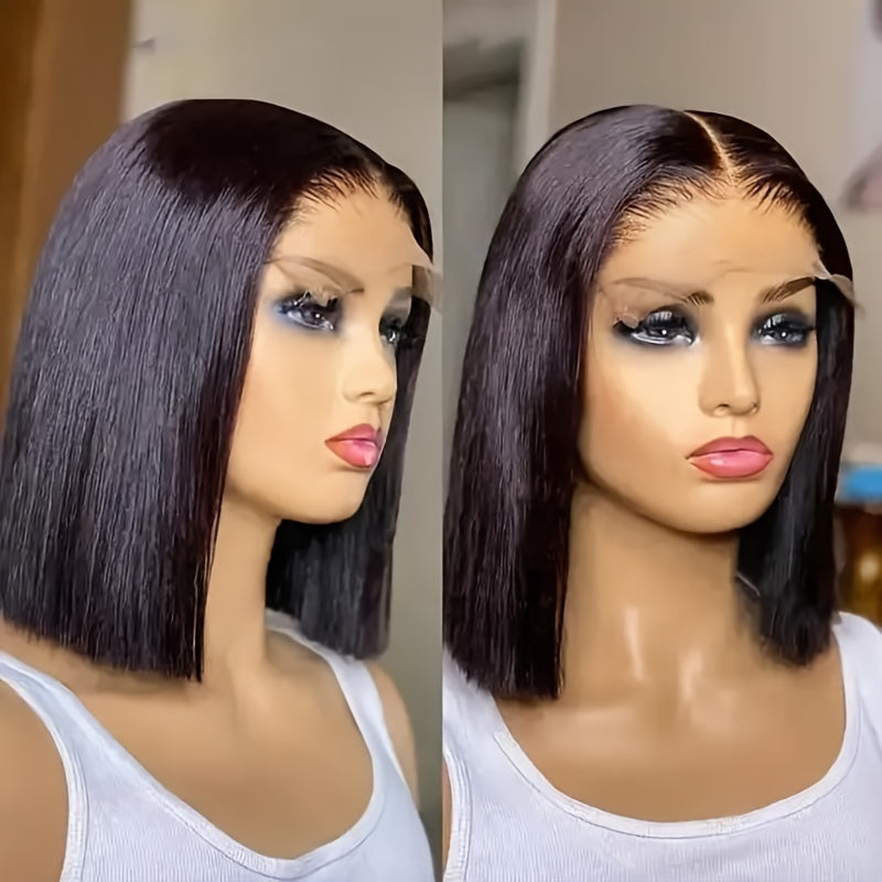180% 4x4 Human Hair Wig Straight Bob Wig Human Hair Lace Front Wigs 180 Density 4x4 HD Transparent Lace Closure Bob Wig Brazilian Virgin Human Hair Pre Plucked Short Bob Wigs Straight Hair Natural Color - Lena & Miles Exquisite Boutique LLC.