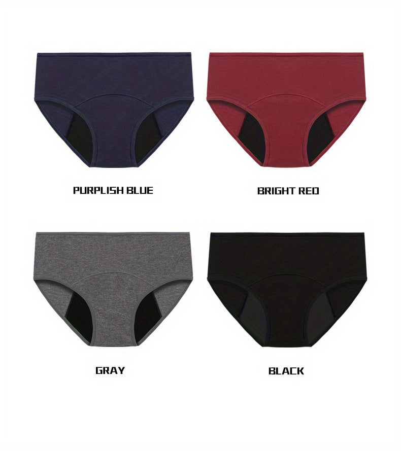 10 Pcs Comfy High Support Mid Rise Period Panties - Breathable Cotton Lingerie with Polyester Lining for Comfortable Wear - Full Coverage, Simple Solid Color Design, Anti-Leak Protection - Lena & Miles Exquisite Boutique LLC.