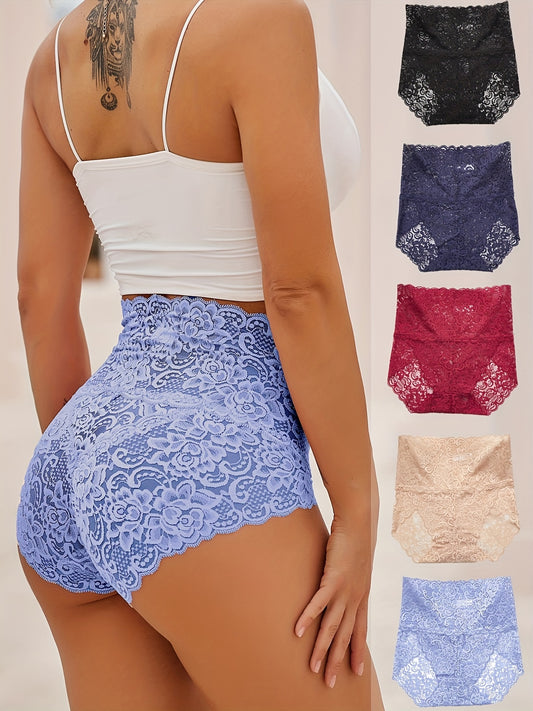 5pcs Delicate Floral Lace Briefs - Comfortable & Breathable