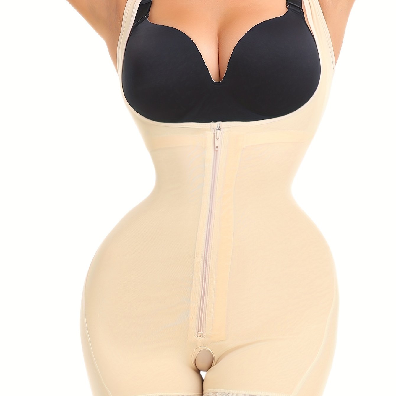 Women's High-Waist Full Body Shaper With Zipper, Open Crotch, Adjustable Straps, Mid-Level Compression, Butt Lifter, Thigh Slimmer Bodysuits - Lena & Miles Exquisite Boutique LLC.