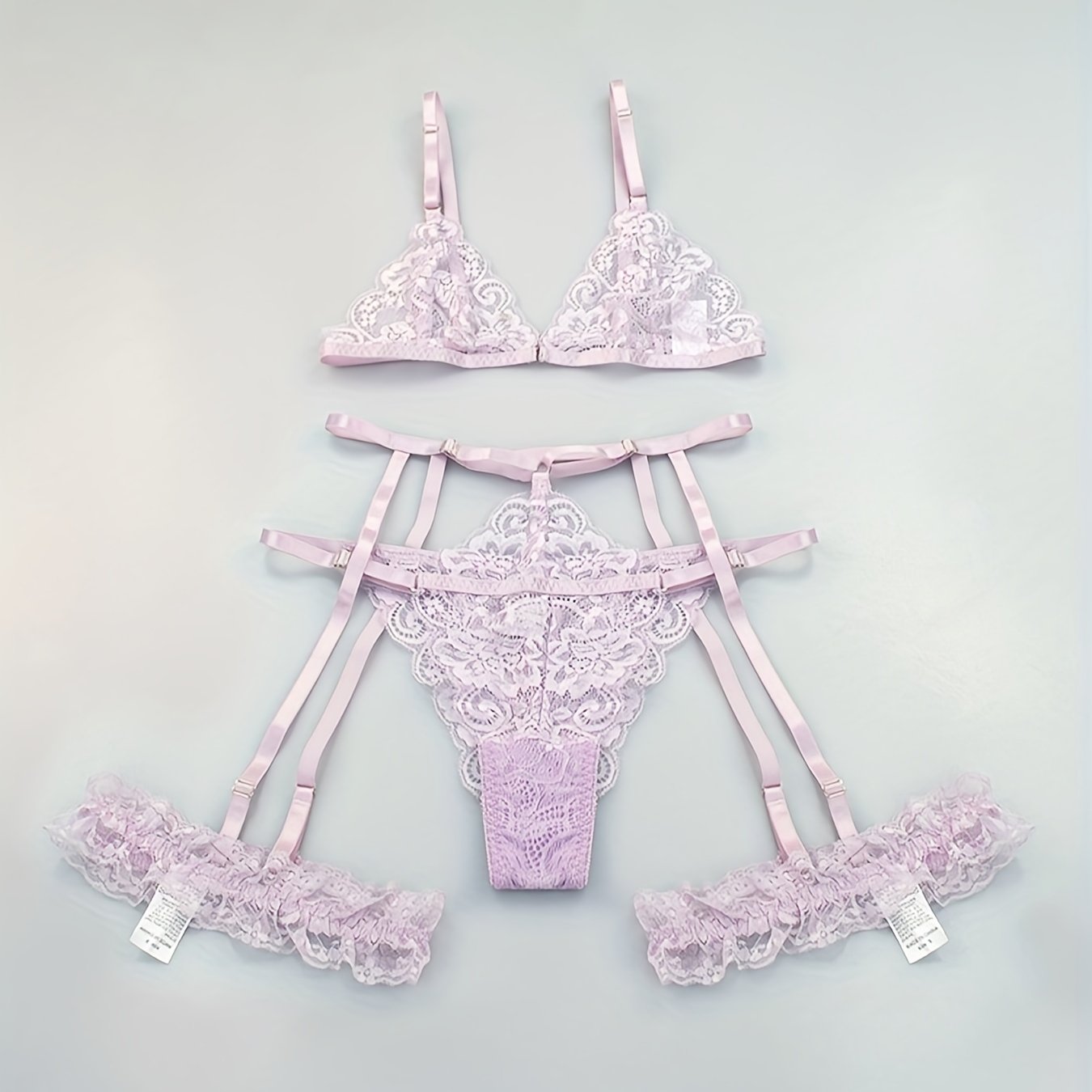 Sultry Floral Lace Lingerie Set - Sheer Bra, Garter Belt, G-String, Leg Ring - Women's Sexy Underwear for Confidence Boost