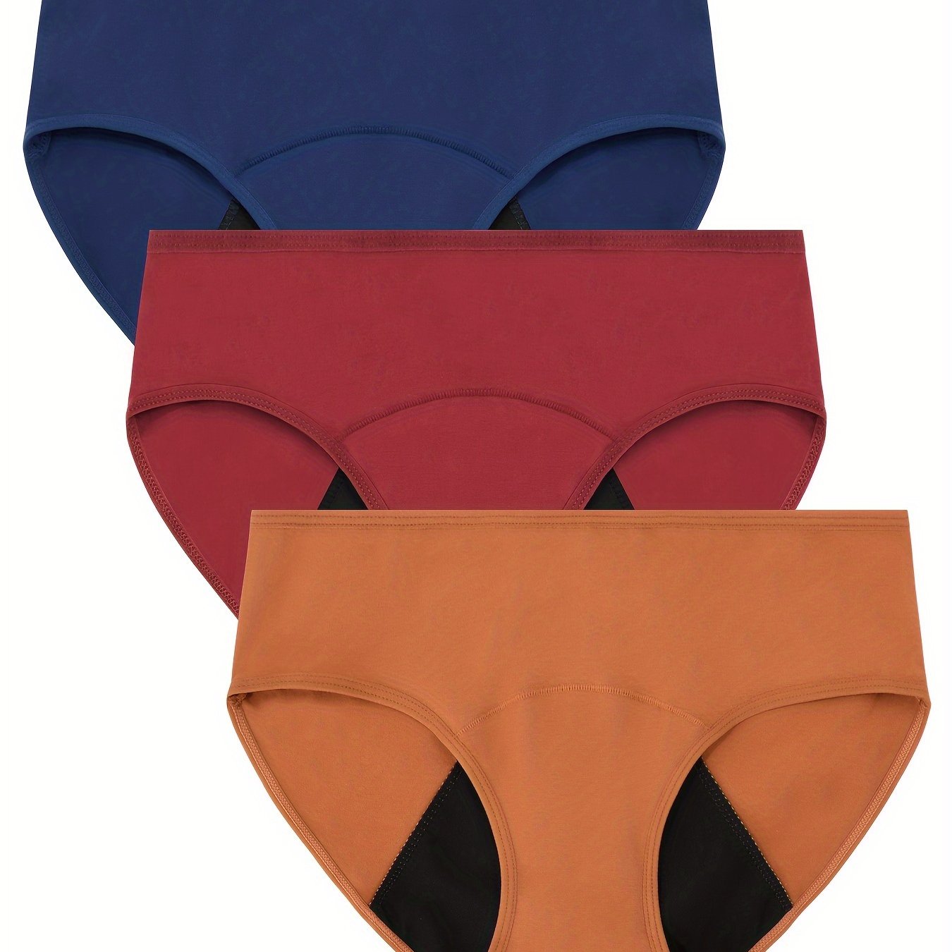 3pcs Simple Period Panties, Comfort Mid-high Waist Physiological Briefs, Breathable Postpartum Panty, Menstruation Panties, Women's Underwear & Lingerie - Lena & Miles Exquisite Boutique LLC.