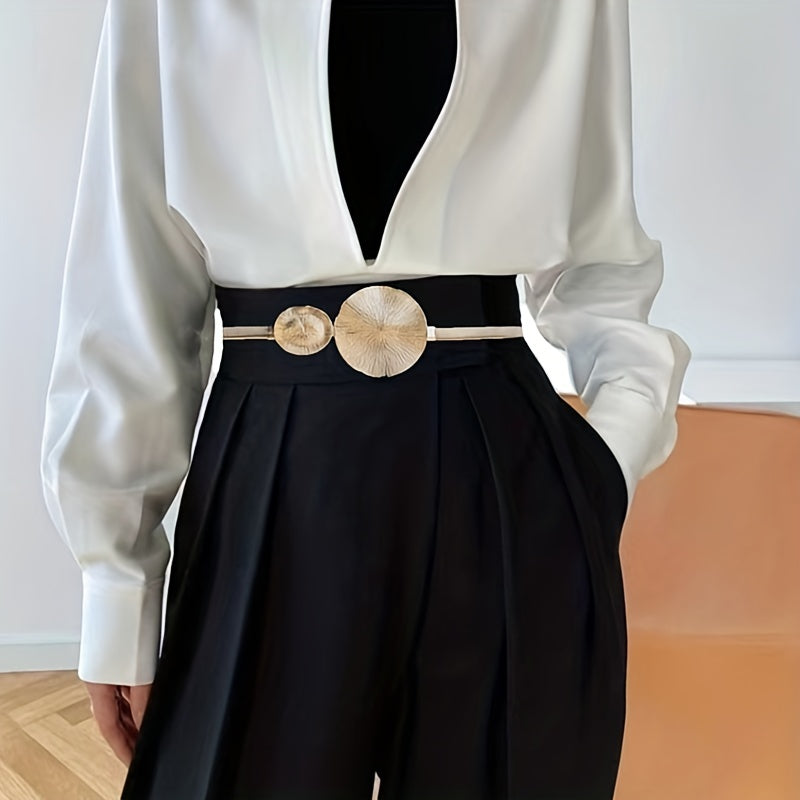 Elegant Golden Double Circle Elastic Belt for Dresses and Coats - Trendy and Stylish Waistband