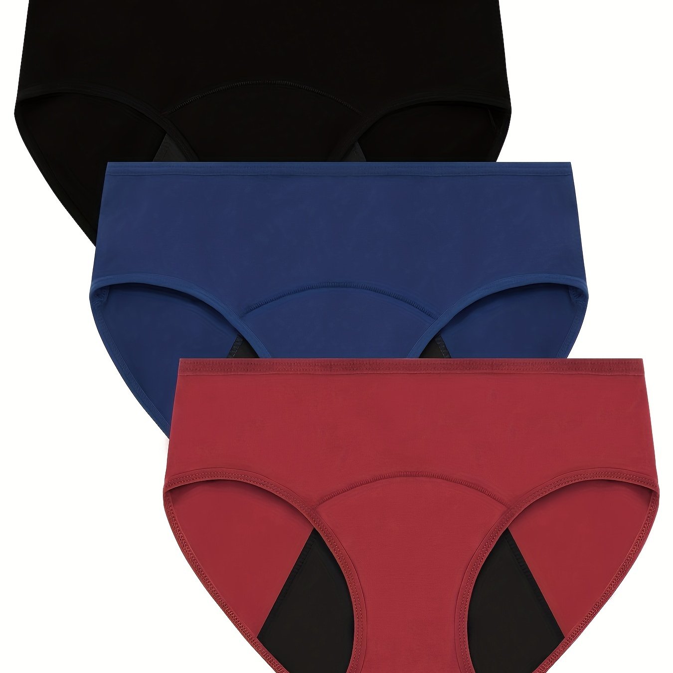 3pcs Simple Period Panties, Comfort Mid-high Waist Physiological Briefs, Breathable Postpartum Panty, Menstruation Panties, Women's Underwear & Lingerie - Lena & Miles Exquisite Boutique LLC.
