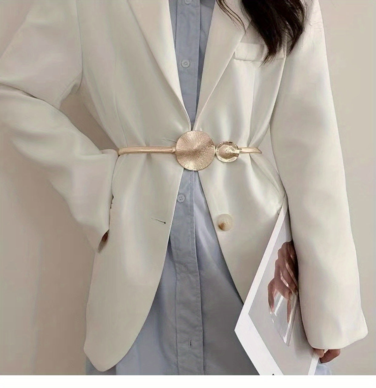 Elegant Golden Double Circle Elastic Belt for Dresses and Coats - Trendy and Stylish Waistband