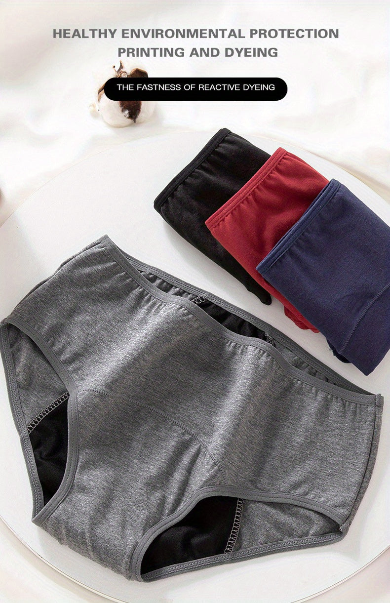 10 Pcs Comfy High Support Mid Rise Period Panties - Breathable Cotton Lingerie with Polyester Lining for Comfortable Wear - Full Coverage, Simple Solid Color Design, Anti-Leak Protection - Lena & Miles Exquisite Boutique LLC.