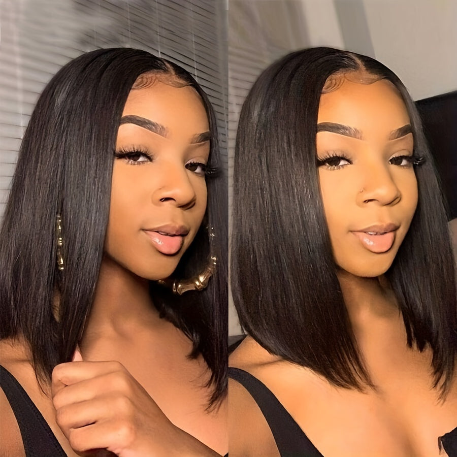 180% 4x4 Human Hair Wig Straight Bob Wig Human Hair Lace Front Wigs 180 Density 4x4 HD Transparent Lace Closure Bob Wig Brazilian Virgin Human Hair Pre Plucked Short Bob Wigs Straight Hair Natural Color - Lena & Miles Exquisite Boutique LLC.