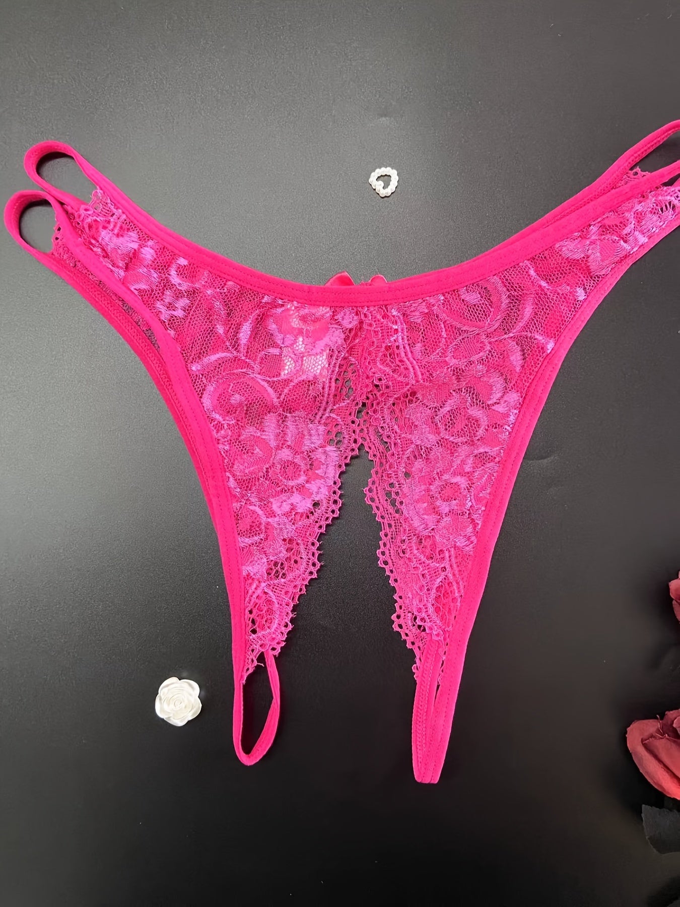 1/6 pcs Exquisite Floral Lace Mesh Thongs - Hollow Out Open Crotch Design, Breathable, Comfortable, Sexy Women's Lingerie & Underwear for Romantic Nights - Soft, Stretchy, and Delicate Fabric