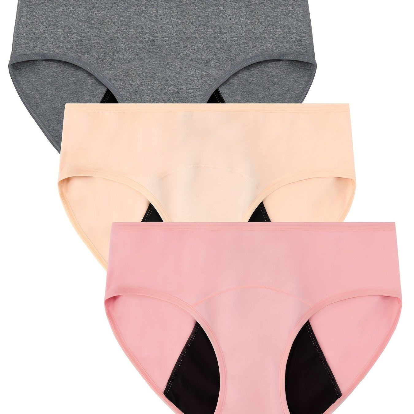 3pcs Simple Period Panties, Comfort Mid-high Waist Physiological Briefs, Breathable Postpartum Panty, Menstruation Panties, Women's Underwear & Lingerie - Lena & Miles Exquisite Boutique LLC.