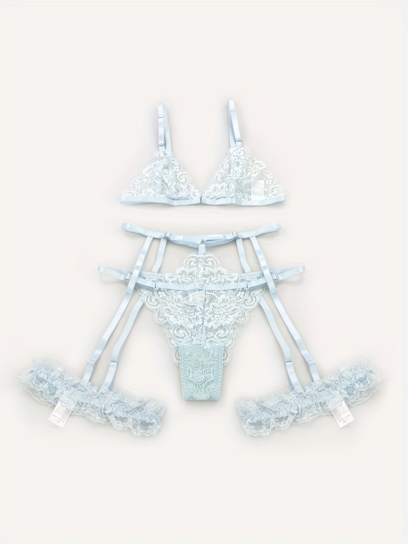 Sultry Floral Lace Lingerie Set - Sheer Bra, Garter Belt, G-String, Leg Ring - Women's Sexy Underwear for Confidence Boost