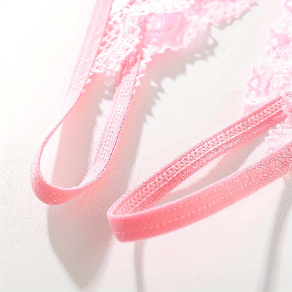 1/6 pcs Exquisite Floral Lace Mesh Thongs - Hollow Out Open Crotch Design, Breathable, Comfortable, Sexy Women's Lingerie & Underwear for Romantic Nights - Soft, Stretchy, and Delicate Fabric