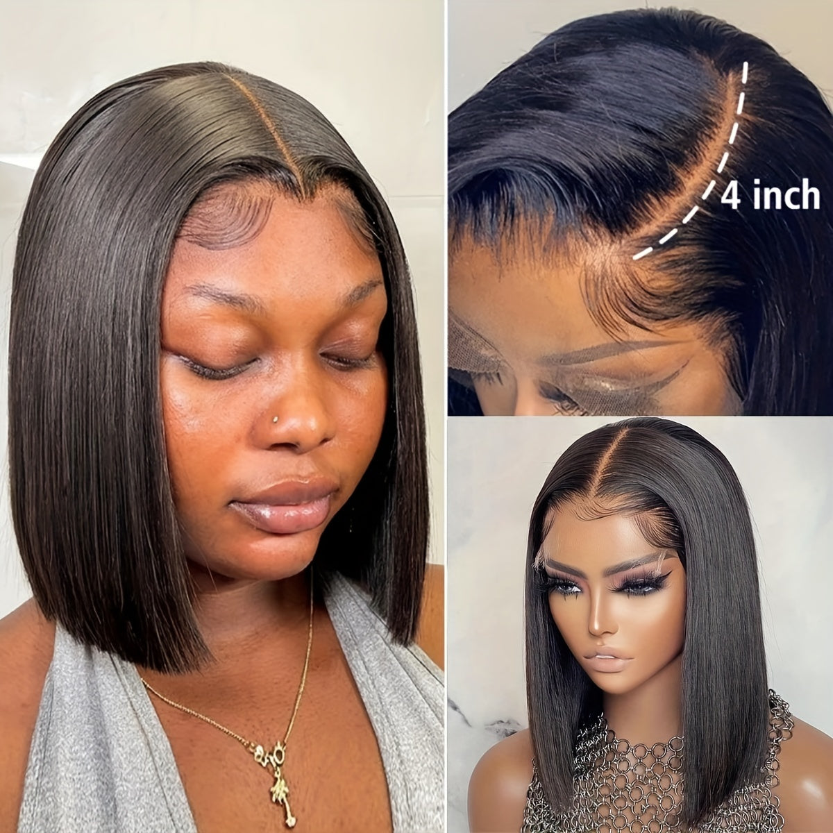180% 4x4 Human Hair Wig Straight Bob Wig Human Hair Lace Front Wigs 180 Density 4x4 HD Transparent Lace Closure Bob Wig Brazilian Virgin Human Hair Pre Plucked Short Bob Wigs Straight Hair Natural Color - Lena & Miles Exquisite Boutique LLC.