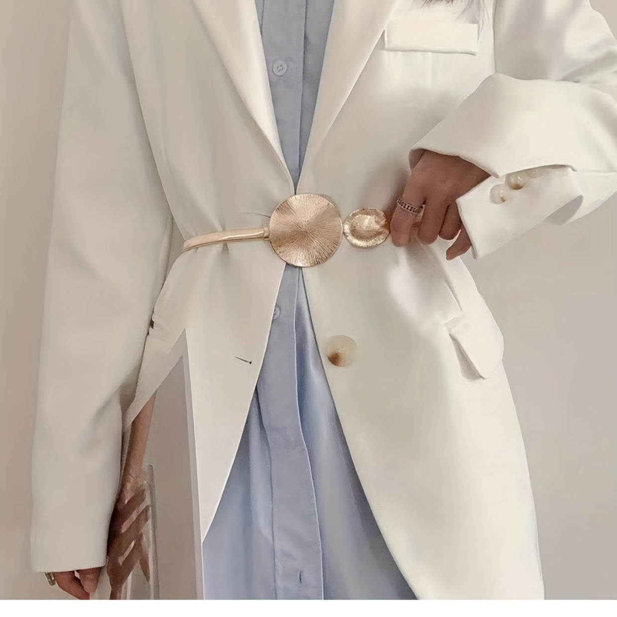 Elegant Golden Double Circle Elastic Belt for Dresses and Coats - Trendy and Stylish Waistband