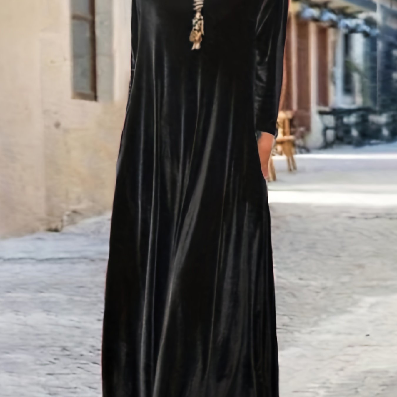 Plus Size Elegant Velvet Dress - Women's Long Sleeve Round Neck Loose Maxi Dresses for Special Occasions