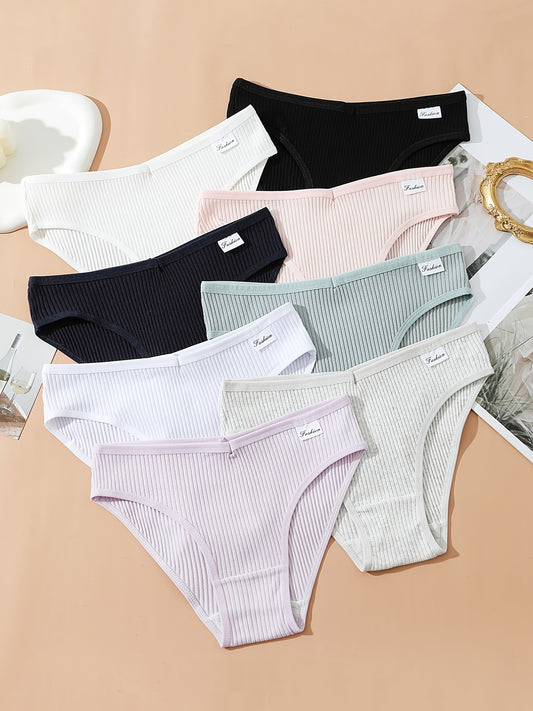 8pcs Seamless Ribbed Bikini, Comfy & Breathable Low Waist Panties, Women's Lingerie & Underwear - Lena & Miles Exquisite Boutique LLC.