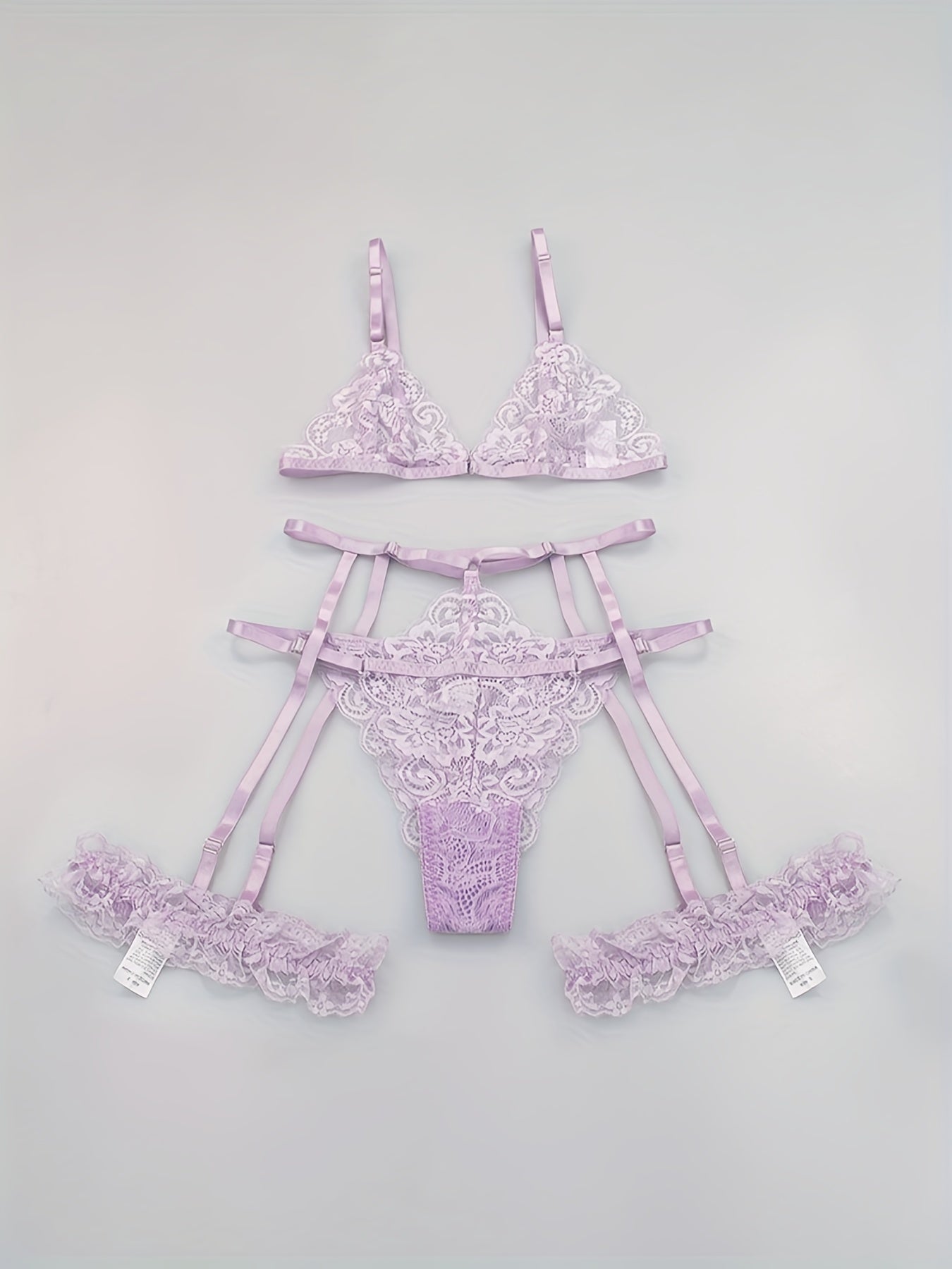 Sultry Floral Lace Lingerie Set - Sheer Bra, Garter Belt, G-String, Leg Ring - Women's Sexy Underwear for Confidence Boost