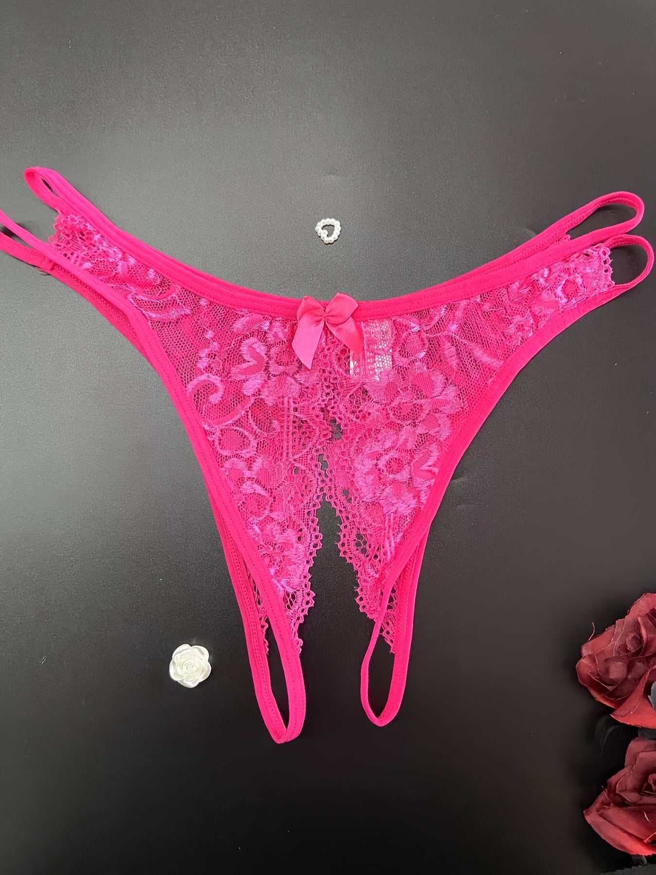 1/6 pcs Exquisite Floral Lace Mesh Thongs - Hollow Out Open Crotch Design, Breathable, Comfortable, Sexy Women's Lingerie & Underwear for Romantic Nights - Soft, Stretchy, and Delicate Fabric