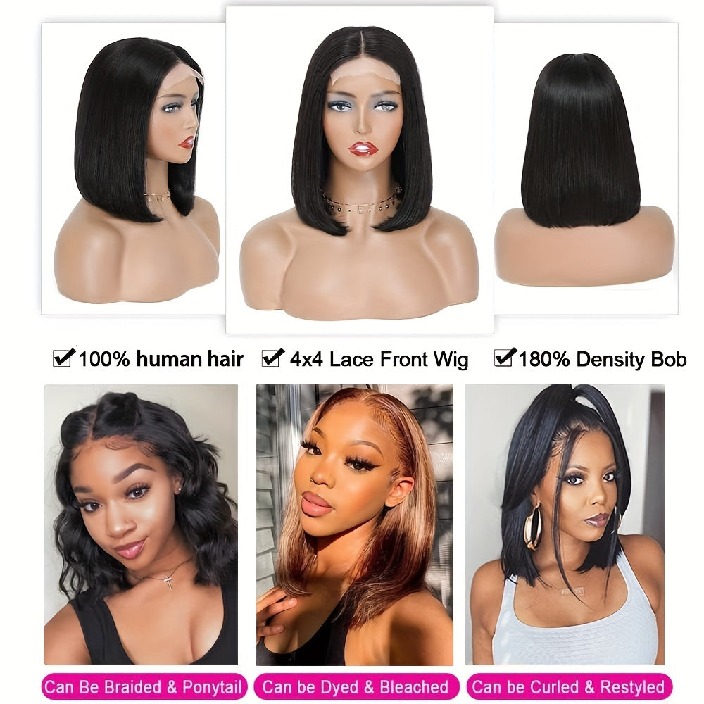 180% 4x4 Human Hair Wig Straight Bob Wig Human Hair Lace Front Wigs 180 Density 4x4 HD Transparent Lace Closure Bob Wig Brazilian Virgin Human Hair Pre Plucked Short Bob Wigs Straight Hair Natural Color - Lena & Miles Exquisite Boutique LLC.