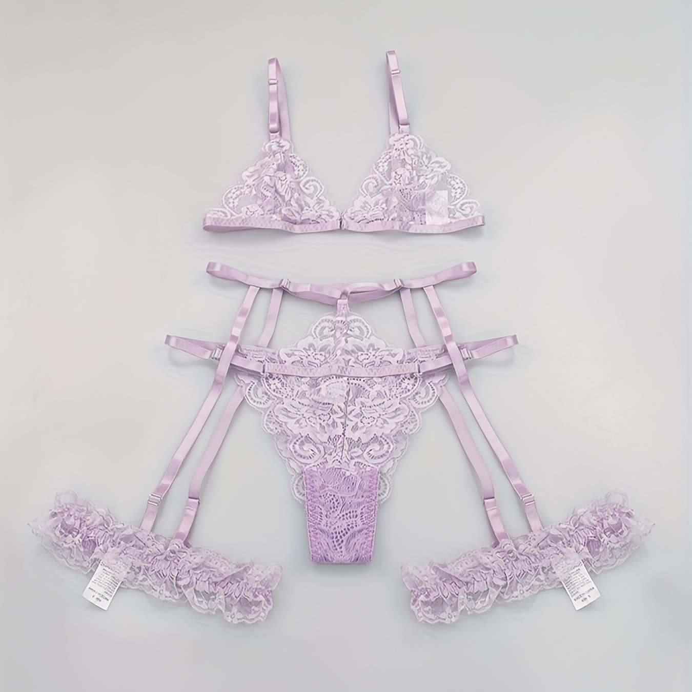 Sultry Floral Lace Lingerie Set - Sheer Bra, Garter Belt, G-String, Leg Ring - Women's Sexy Underwear for Confidence Boost