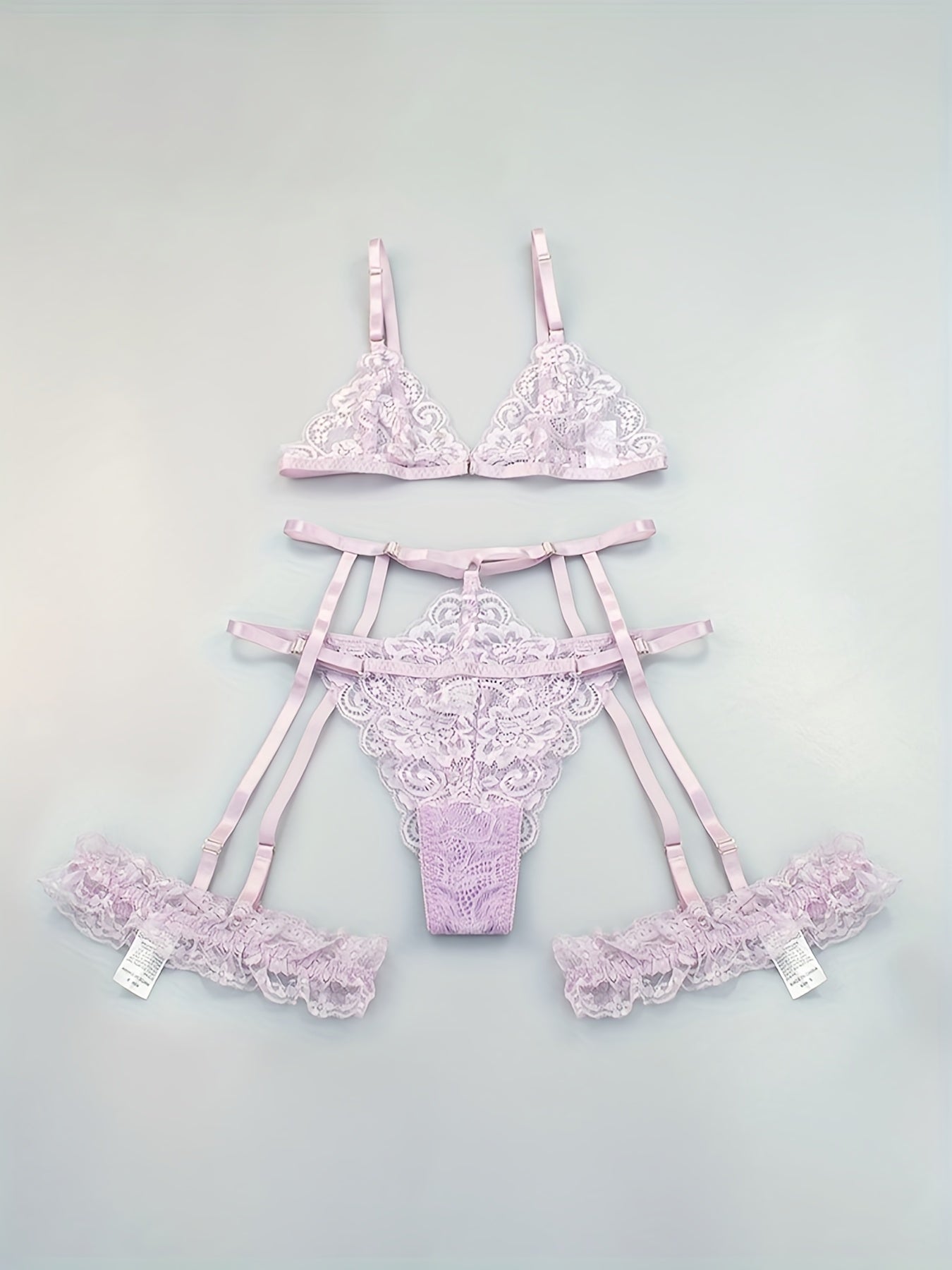 Sultry Floral Lace Lingerie Set - Sheer Bra, Garter Belt, G-String, Leg Ring - Women's Sexy Underwear for Confidence Boost