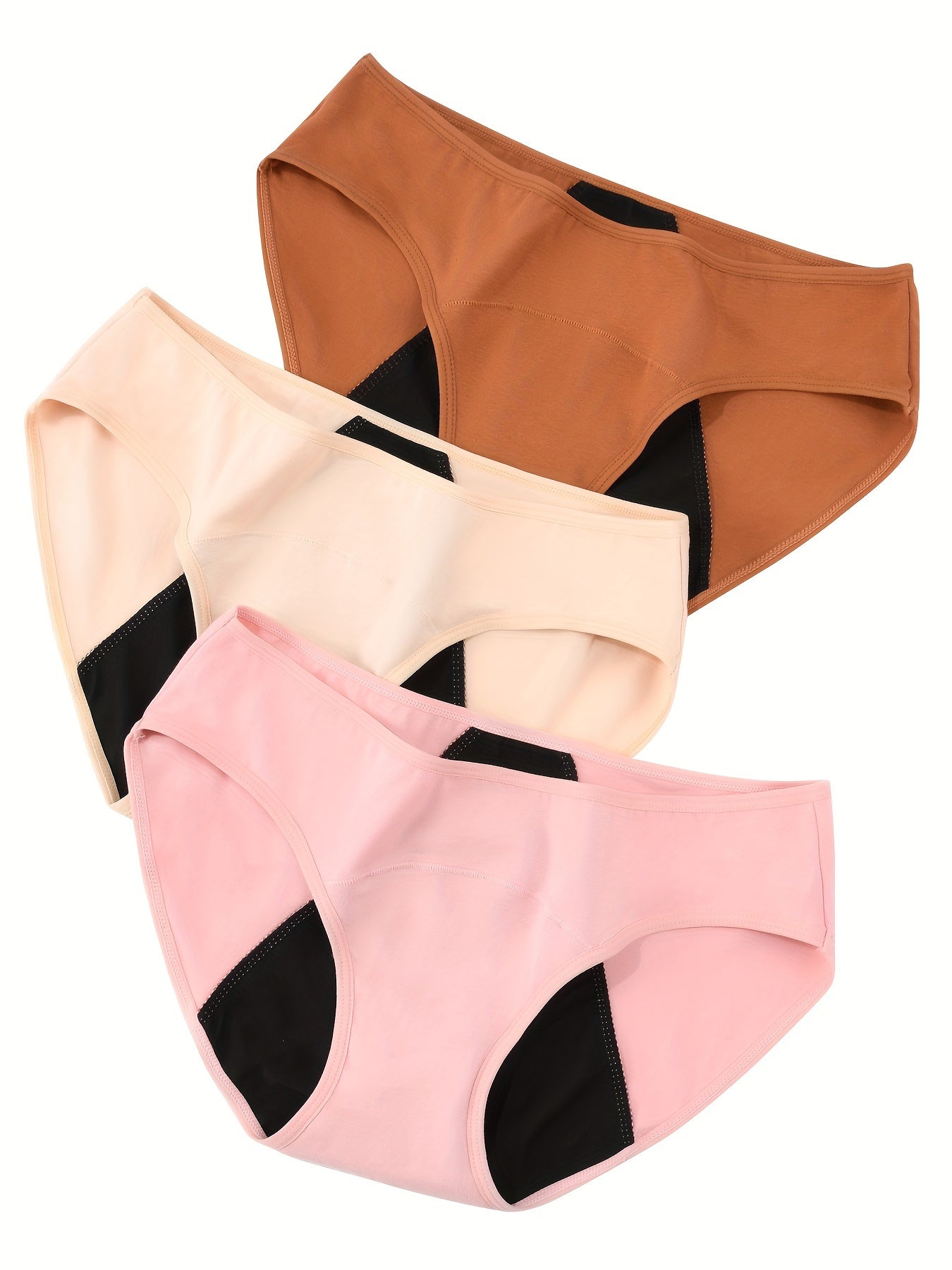 10 Pcs Comfy High Support Mid Rise Period Panties - Breathable Cotton Lingerie with Polyester Lining for Comfortable Wear - Full Coverage, Simple Solid Color Design, Anti-Leak Protection - Lena & Miles Exquisite Boutique LLC.