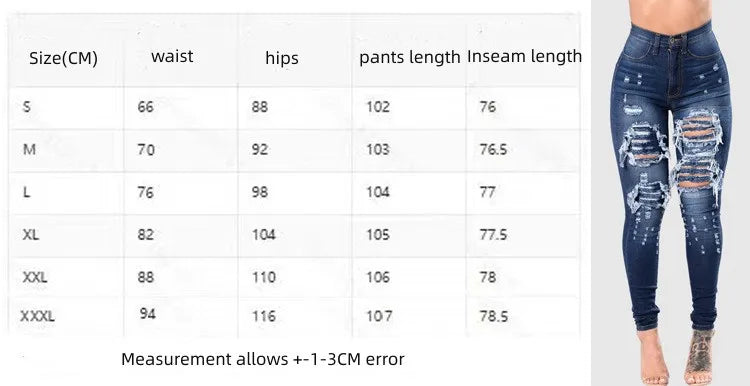 High Waist Ripped Jeans Skinny Denim Pencil Pants Casual Slim Trousers