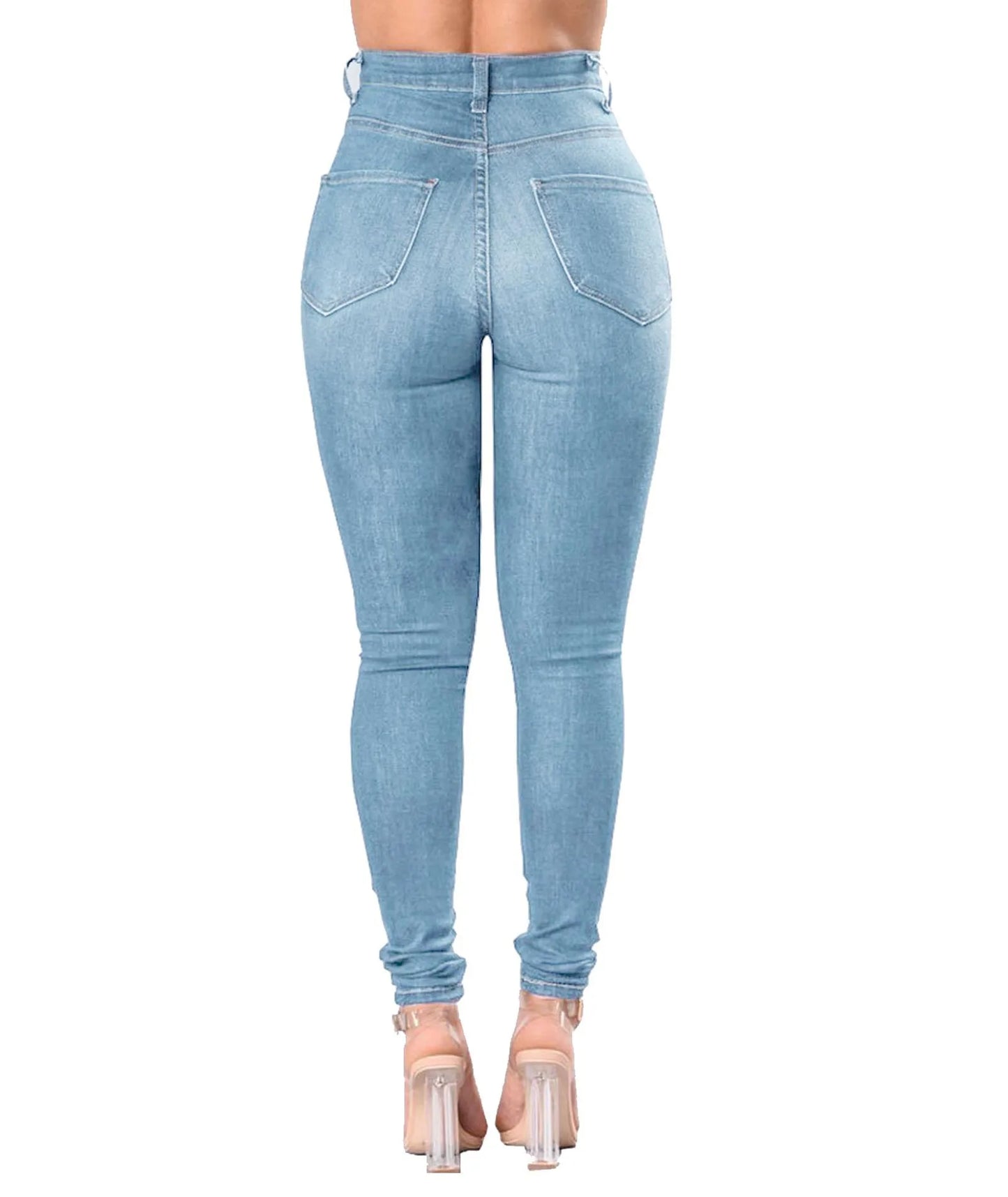High Waist Ripped Jeans Skinny Denim Pencil Pants Casual Slim Trousers