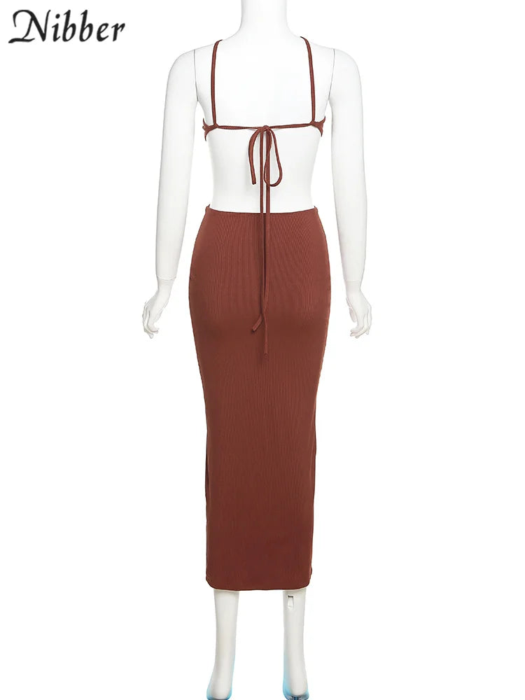 Nibber Women's Knitted Dress Halter Neck Sexy Sleeveless Dress