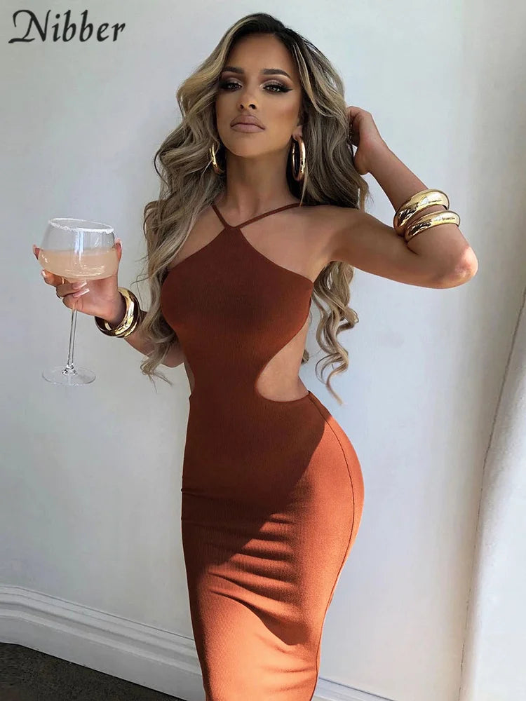 Nibber Women's Knitted Dress Halter Neck Sexy Sleeveless Dress