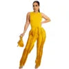 Liu Ming Hot Selling Women Sleeveless 2 Piece Outfits Casual Vest Tassel Fringe Drawstring Trousers Set
