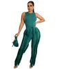 Liu Ming Hot Selling Women Sleeveless 2 Piece Outfits Casual Vest Tassel Fringe Drawstring Trousers Set