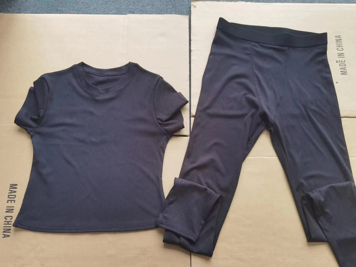 Bulk Wholesale Ribbed Short Sleeves T-shirt and Skinny Pants Legging 2 Two Pieces Loungewear Women Sets Ropa De Mujer Clothing